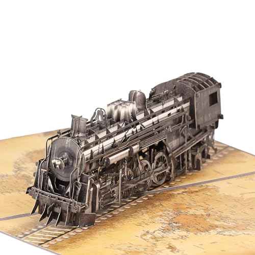 Steam Train 3D Pop Up Birthday Card for Men, Vintage Steam Train Design, Handmade Birthday Card, Ideal Gift for Father's Day, Birthday for Dad, Grandad, Husband, Men, Boyfriend, Adults; 6" x 8"