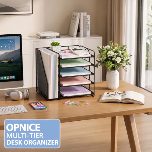 OPNICE Black 5-Tier Letter Paper Desk Organizer, 15.5 x 9 x 10.3 Inches
