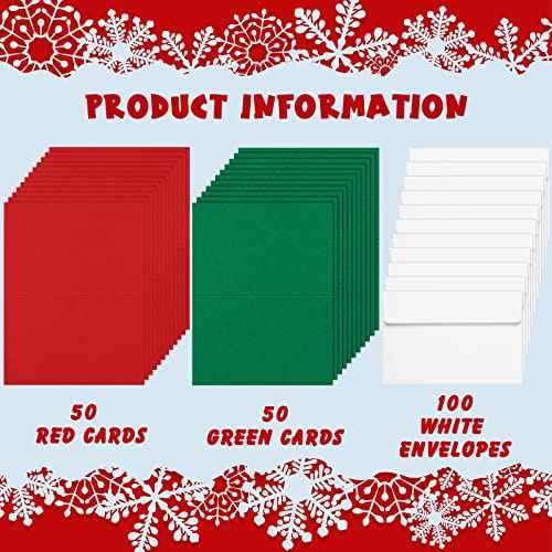 Geosar 100 Sheets Christmas Blank Cards with Envelopes for Card Making Red and Green Half Folding Greeting Cards New Year Holiday Blank DIY Cards with 100 White Envelopes, Folded Size 4 x 6 Inch