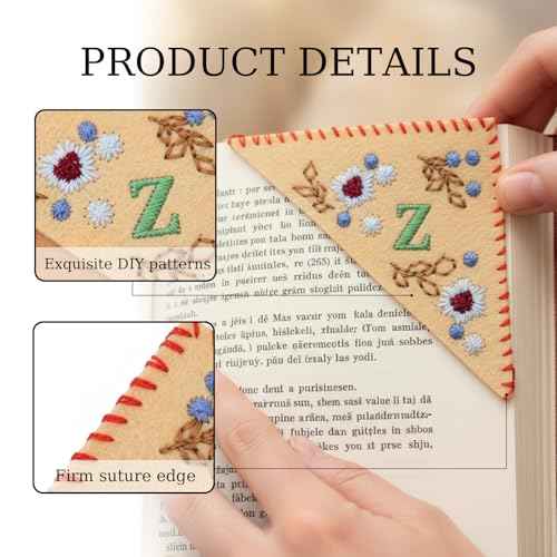 Personalized Hand Embroidered Corner Bookmark-Unique Letters Floral Embroidered Bookmark for Women Books Journals Office