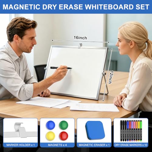 GMAOPHY Silver Double-Sided Magnetic Whiteboard with Stand 16x12"