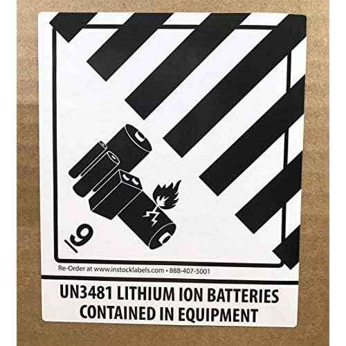 Hazard Class 9 D.O.T. UN3481 Lithium Ion Batteries Contained in Equipment Labels 4 x 4 3/4 Inch Square 500 Adhesive Stickers