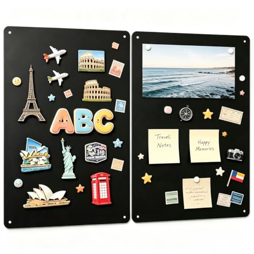 Magnetic Bulletin Board 11.9x16.5 Inch Metal Memo Board Black 2 Pack