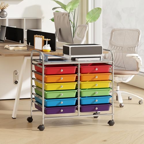 RELAX4LIFE 12-Drawer Rolling Storage Cart, Colorful 24.5'' Mobile Craft Organizer