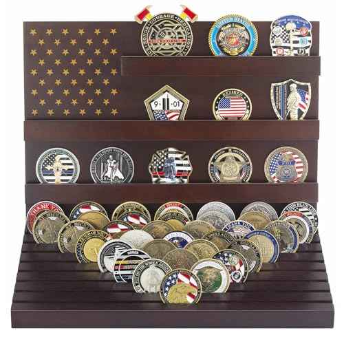 PiaoHao Challenge Coin Display Stand Military Coin Holder Wooden Rack Holds 80 Coins