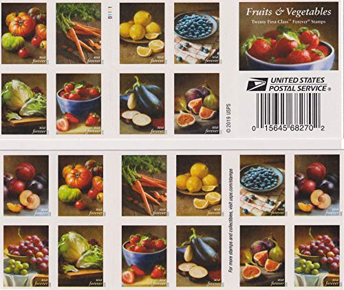 USPS Forever Stamps Booklet of 20 Fruits & Vegetables Art Collection
