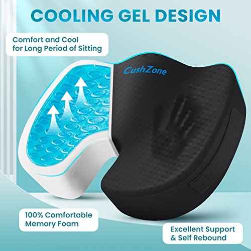 Office Chair Seat Cushion, Cooling Gel Enhanced Memory Foam Cushion for Long Sitting - Back, Sciatica, Coccyx, Tailbone Pain Relief Pillow - for Office, Gaming, Car, Wheelchair - Black, X-Large