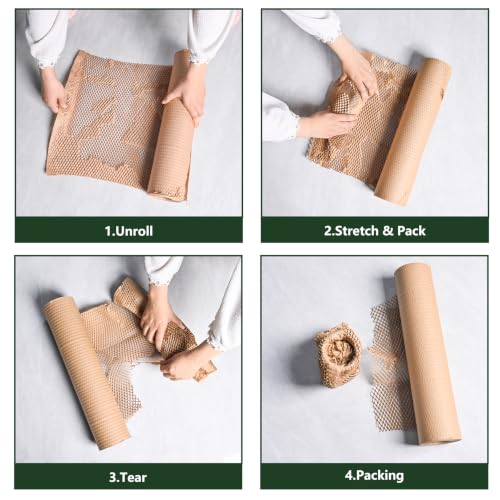 QUALTIPOPER Honeycomb Packing Paper 18in x 200ft Recyclable Kraft Wrap - Stretchable & Eco-Friendly Packing Material