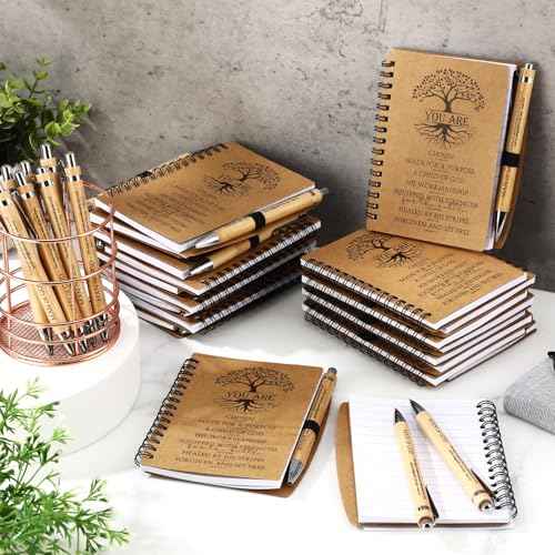 50 Sets Man of God Appreciation Gifts for Church Spiral Kraft Notebooks and Bamboo Pens Bible Study Supplies Operation Christmas Christian Religious Gifts for Teacher Coworker