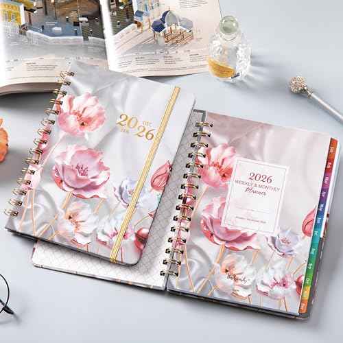 2026 Planner - Planner 2026 with Tabs, Jan. 2026 - Dec. 2026, 2026 Planner Weekly and Monthly, 2026 Calendar Planner, Weekly and Monthly Planner, 6.3" x 8.4", Hardcover with Back Pocket + Thick Paper - Pink Flower