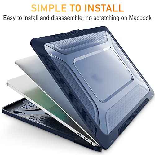 [ 2022 Honeycomb Fold Kickstand ] May Chen Compatible with MacBook Pro 16 inch Case with Touch Bar, 2019 2020 Release Model A2141, Heavy Duty Dual Layer Hard Shell Case Cover with TPU Bumper£¬Navy blue