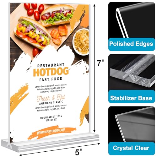 DunGu 10 Pack Acrylic Sign Holders 5x7 Double Sided Vertical Display Stands