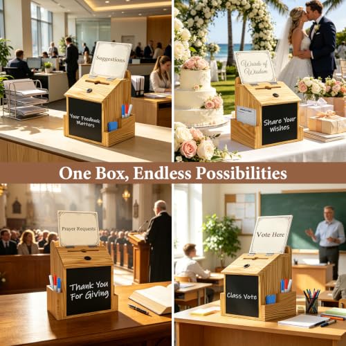 Pine Wood Suggestion & Donation Box with Lock & Slot - Customizable