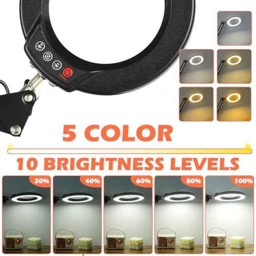 10X Magnifying Glass with Light and Stand, Real Glass Lens Magnifying Desk Lamp, Lighted Magnifier with Light Stepless Dimming Hands Free for Craft, Reading, Painting, Sewing, Solder