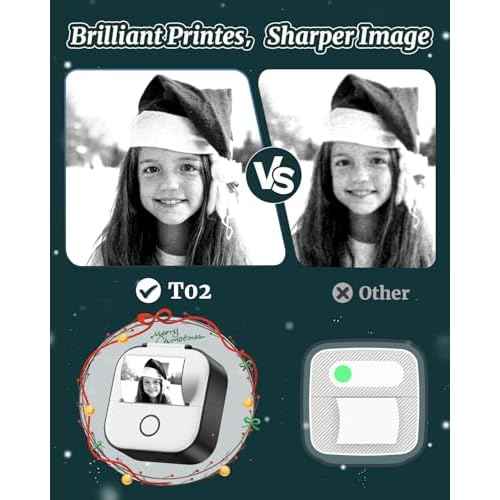 Mini Sticker Printer, T02 Print Pods Mini Printer Thermal Sticker Maker Machine, Bluetooth Inkless Printing, Gifts for Holiday, Memo, Study Notes, Work Plans, Compatible with iOS & Android, Black