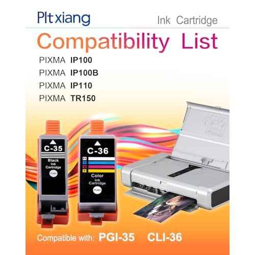 Compatible for Canon PGI-35 Black & CLI-36 Color Ink ? Replacement for IP100B/IP100/iP110/TR150 Printers ? 12-Pack (8 Black + 4 Tri-Color)?? Also Known as C35/C36 cartridges