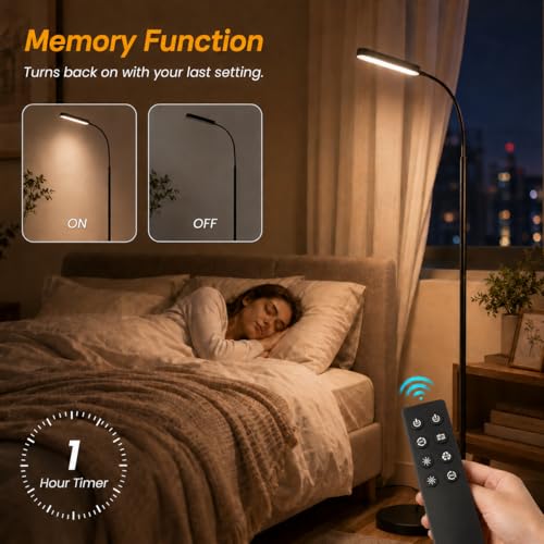 Wio-Mio Matte Black LED Floor Lamp 15W 1000LM Dimmable Stepless Control