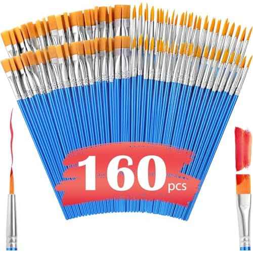 AROIC Small Paint Brushes Bulk,160 Pcs Nylon Hair Paint Brushes for Kids with Flat and Round Pointed Acrylic Paint Brush Sets,Acrylic Paint Brush for Classroom Oil Watercolor Face Painting Kits.