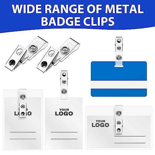 Seajan 600 Pcs Metal Badge Clips Bulk Double Hole Name Tag Clips with Clear PVC Straps Alligator ID Strap Clips for ID Cards Holders Office School Supplies