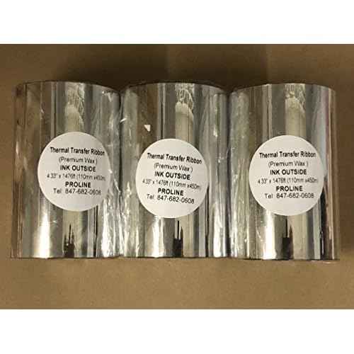 ProLine Thermal Transfer Ribbon - Premium Resin-Enhanced Wax - 4.33" x 1476" (110mm x 450m) Ink Outside for Zebra Datamax Sato TT Printers (2 Rolls)