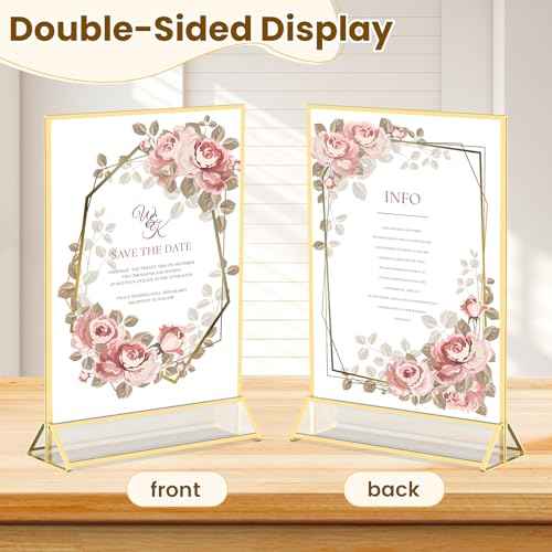 Gold Frames 8X10 Acrylic Sign Holder Double-Sided Picture Frames for Menu, Wedding Table Number, Christmas Photos With Removable Round Stickers - 6 Pack