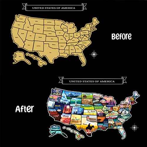 Large 23x16 Scratch-Off USA Map - Hand-Drawn Travel Design with Accessories, Laminated for Home D?cor - Deluxe States Tracker, Road Trip Gift, Perfect for Travelers, Adventure & Geography Lovers
