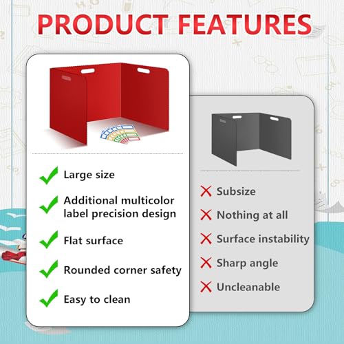 24 Pcs Desk Dividers for Students 14 ¡¿ 17.5 ¡¿ 14 Inch Plastic Waterproof Privacy Folders Shields Test Dividers with Red Classroom Privacy Boards for School Study Teacher Supplies(Red)