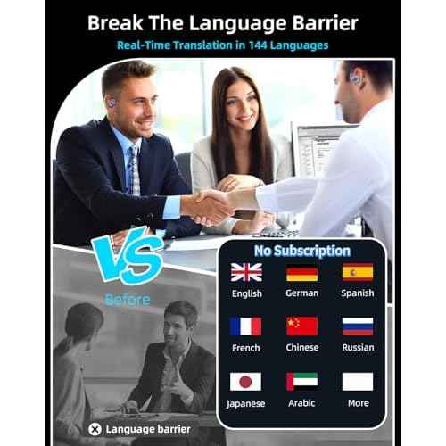 AI Translation Earbuds Real Time No Subscription, 4-in-1 Translator Earbuds 144 Languages, Audifonos Traductores Ingl?s Espa?ol, Bluetooth 5.4 Translation Headphones with LED Light Translate Ear Buds