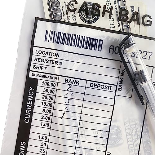 Tamper-Evident Clear Plastic Bank Deposit Bags, 5x9, Pack of 1000 | Write-On Panel, Tear-Off Receipt
