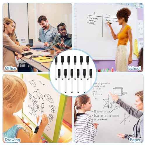 12 Pcs Black Dry Erase Markers, Whiteboard Dry Erase Markers Fine Tip Small Magnetic Dry Erase Marker with Eraser Cap for School, Home, Office Supplies