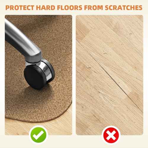 Office Chair Mat for Hardwood Floors 63" x 51", Durable Non-Slip Large Tile Floor Protector, Anti-Scratch Thick Heavy-Duty Recyclable Gliding Desk Mats for Computer Rolling Chairs, Khaki/Camel