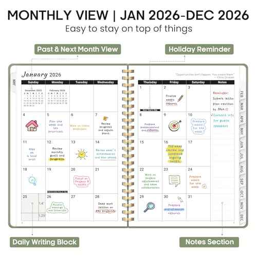 2026 Planner, Weekly and Monthly Calendar Planner Book, January 2026 - December 2026, Hardcover Spiral Planner with Monthly Tabs, Notes Pages, Perfect for Women & Men, A5 (6.4" x 8.5") - Green