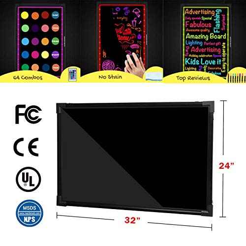Voilamart LED Message Writing Board, 32" x 24" Flashing Illuminated Erasable LED Message Chalkboard Neon Effect Menu Sign Board with Remote Control, 8 Colors Chalk Markers