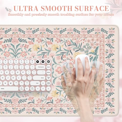 iCasso Pink Floral Desk Mat & Mouse Pad 35.4x15.7in - Office & Gaming Decor
