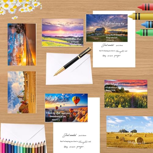 150 Pcs Religious Thinking of You Cards Bulk with Envelopes Scripture Verses Christian Greeting Blessings Cards Faith Based Inspirational 10 Designs 5.9 x 7.87 Inch Thinking of You Greeting Card with Envelopes