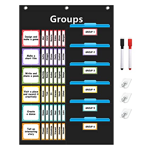 REGELETO Small Group Management Pocket Chart 48-Pockets Classroom Organizer with 96 Cards for Teachers & Homeschool