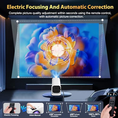 ¡¼Built-in APPS & Electric Focusing & Auto Keystone¡½Mini Projector With Wifi And Bluetooth, 1080P Portable Projector, Movie Projector for Bedroom, Supports Smartphones/TV Stick/iPad/PS5/Laptop/HDMI/USB