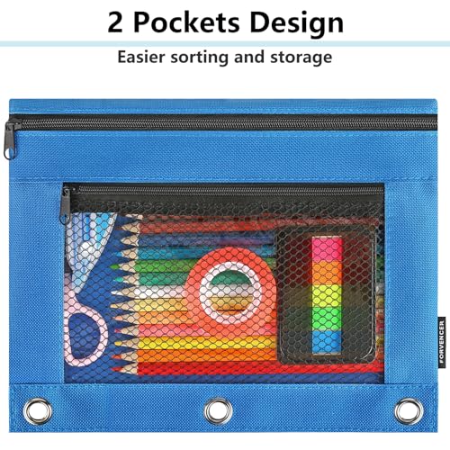 Forvencer Black Zipper Pencil Pouch for 3 Ring Binder, 2 Pockets