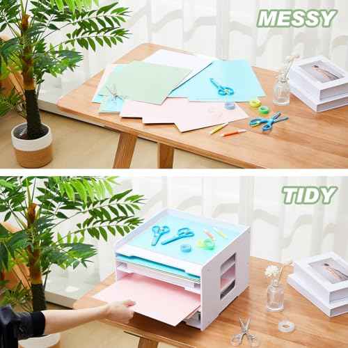 Juexica 2 Pack 5 Tier Scrapbook Paper Organizer 12.6 x 12.6 Inches File Organizer for Desk Stackable Paper Trays Holder Home Office Decorations