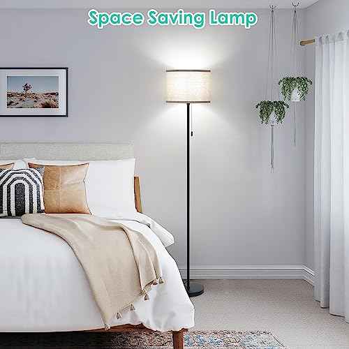 FOLKSMATE Floor Lamp for Living Room, LED Modern Simple Standing Lamps, Tall Lamp for Bedroom, Kid, Office, Reading Room Black Pole Light Without Bulb