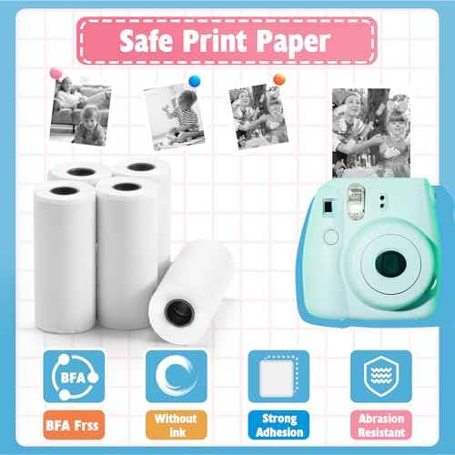 12 Rolls Mini Thermal Printer Sticker Paper, Kids Instant Camera Refill Print Paper, Atnadov HD Thermal Paper for Most Kids Instant Camera (White-12 Rolls Sticker Paper)