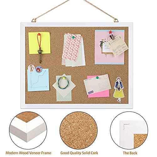 FEBSNOW Cork Board Bulletin Board 15.7 x 12 Inches with Rectangle White Frame Hanging Pin for Office Home Message Board or Vision Board Decoration