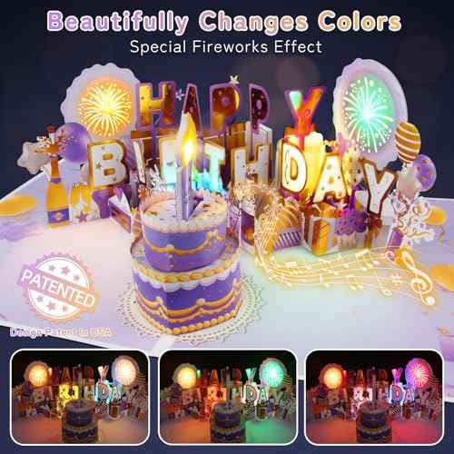 XTF2015 Firework Birthday Cards£¬Music & LED Lights 3D Pop Up Greeting Card with Blowable Birthday Cake, Comes with Digital DIY, Sticky Note and Envelope, for Lover, Family and Friend