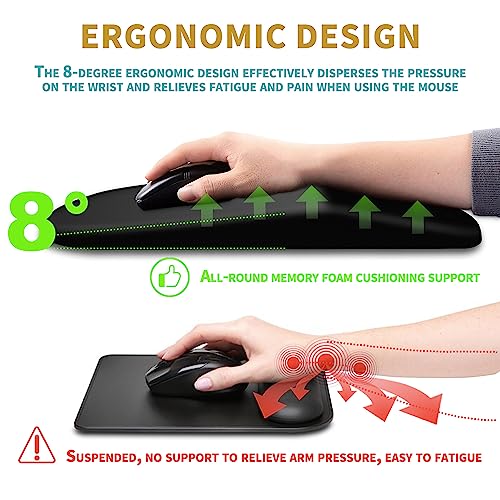Hokafenle HK001 Ergonomic Wrist Support Mouse Pad with Massage Bumps, Memory Foam, Non-Slip PU Base, 12x8 inch, Black