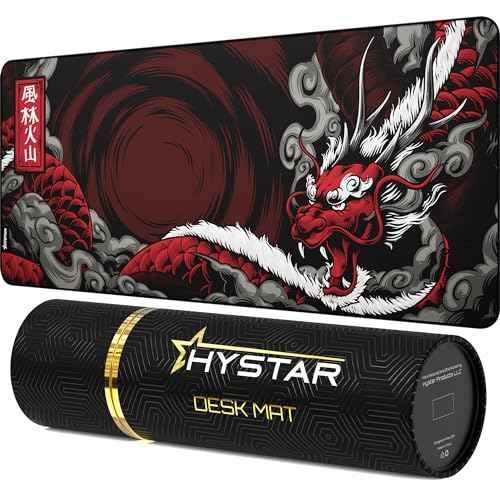 Hystar¢ç Extended Gaming Mouse Pad | XXL 36" x 16" | 5mm Thick, Waterproof Surface, Smooth Polyester Fabric, and Natural Rubber Base | Mythic Dragon
