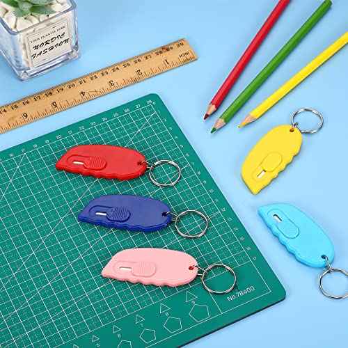 Minatee 12 Pack Mini Box Cutter Portable Mini Keychain Box Cutter with Auto Retractable Blade Pocket Utility Knives Small Letter Opener for Opening Packages(Classical Color)