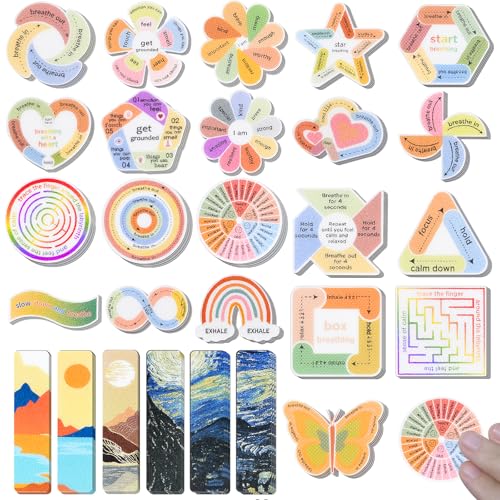 102 Pieces Calm Anxiety Sensory Stickers, 2 Different Surface Texture Styles, Breathing Mindfulness Textured Stickers for Office & Classroom Desks, Fidget Anxiety & Stress Relief for Adults & Teens