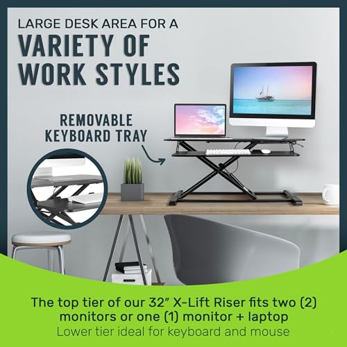 TechOrbits Black 32-Inch Standing Desk Converter - Particle Board, Adjustable Height