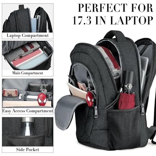BIKROD 17.3 Inch Water-Resistant Laptop Backpack for Teens & Adults, Black