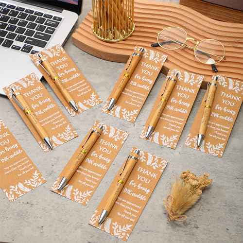 ReliThick Christmas Employee Appreciation Gift Bulk Inspirational Bamboo Ballpoint Pen with Thank You Greeting Card Respiratory Therapist Gifts for Coworker Nurse Practitioner Teacher(100 Sets)
